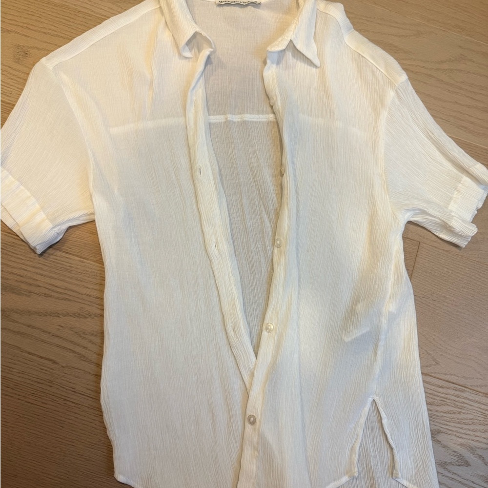 Abercrombie Oversized Short-Sleeve Crinkle Rayon Shirt
